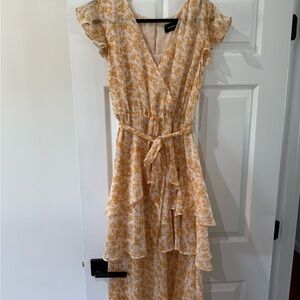 MINKPINK Cream and Orange Floral Midi Dress